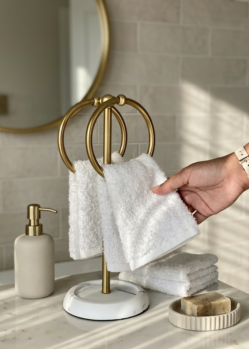 Dual Ring Hand Towel Stand - White