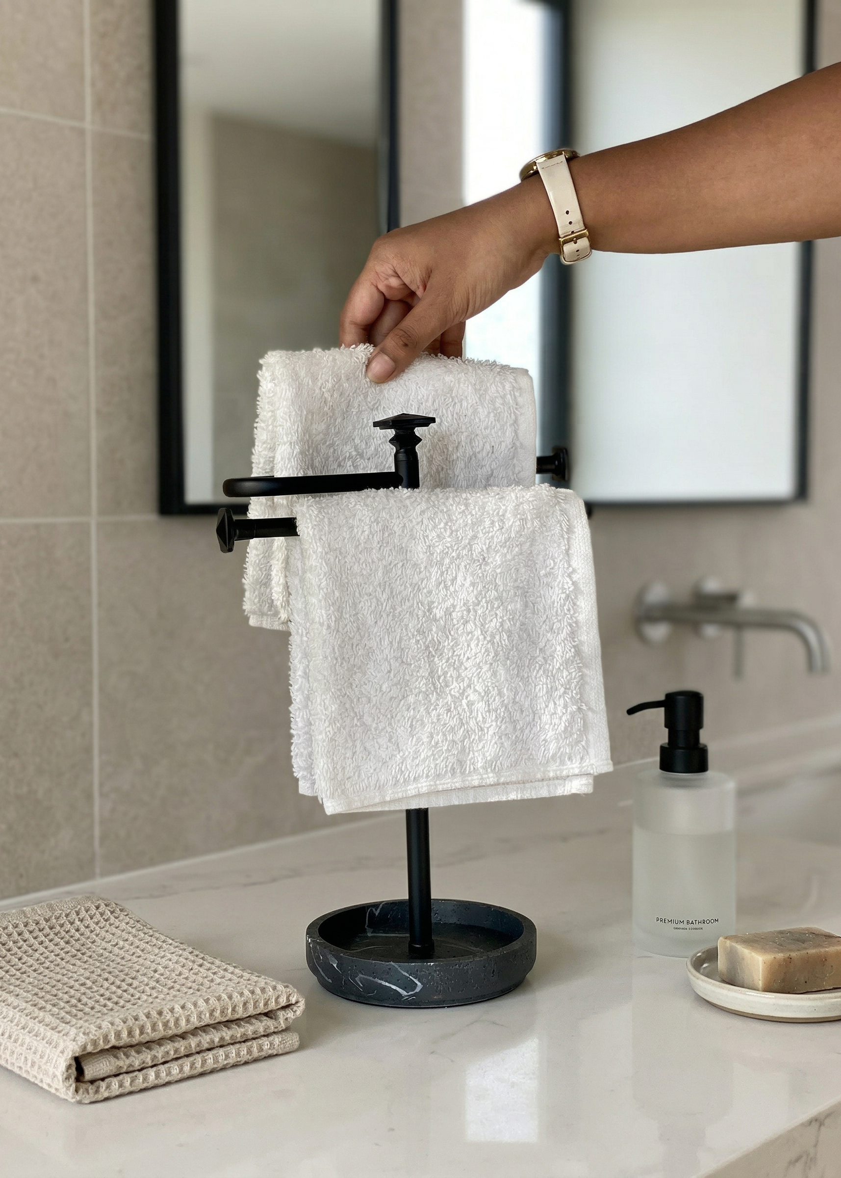Halo Hand Towel Stand - Black
