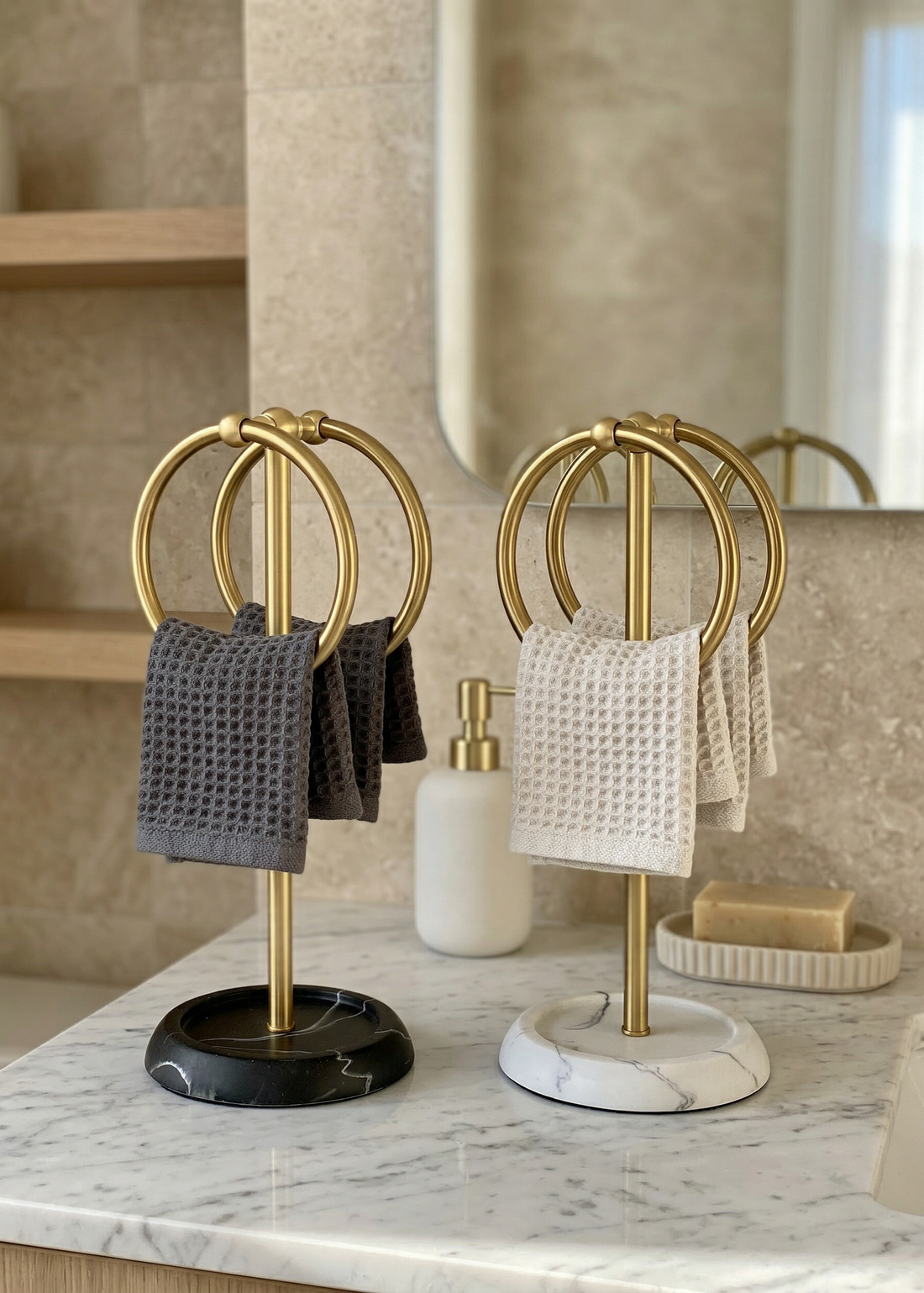Dual Ring Hand Towel Stand - White