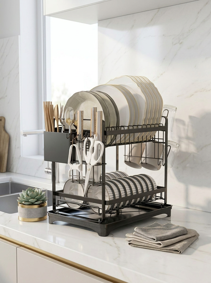 Dish Rack Two Layer - Black