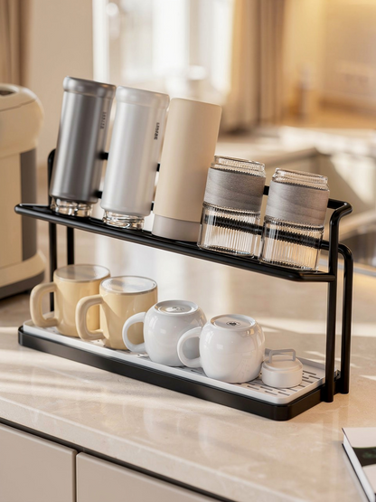 2-Tier Cup Rack with Tray - Black