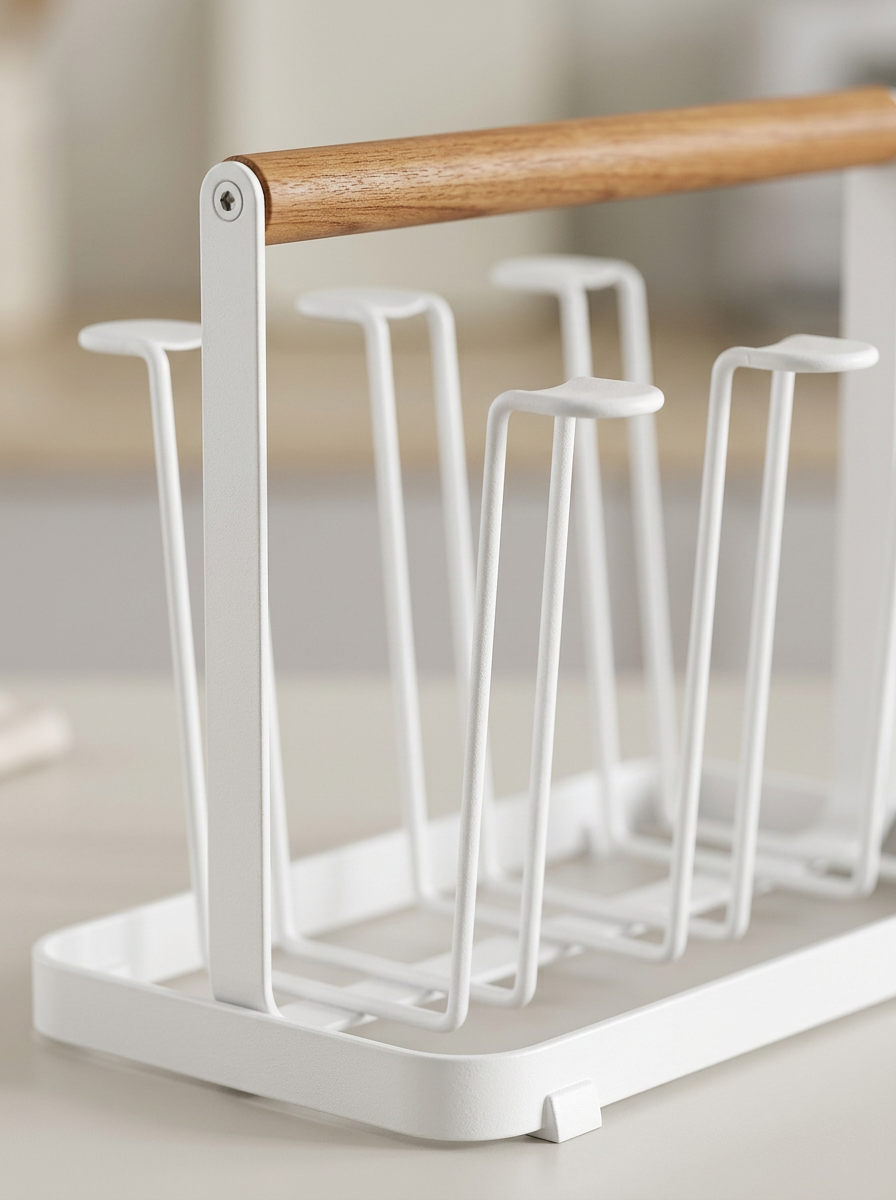 Wooden Handle Glass Holder White