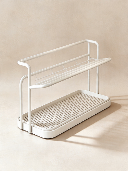 2-Tier Cup Rack with Tray - White