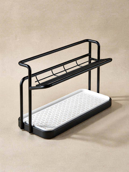 2-Tier Cup Rack with Tray - Black