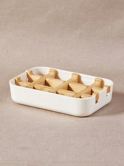 Soap Holder with Drain Tray - White