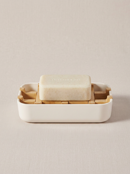 Soap Holder with Drain Tray - White