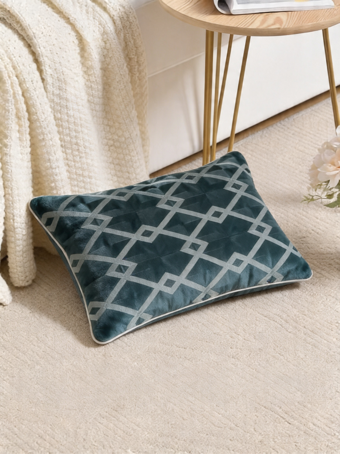 Geometric Embroidered Lumbar Cushion Cover