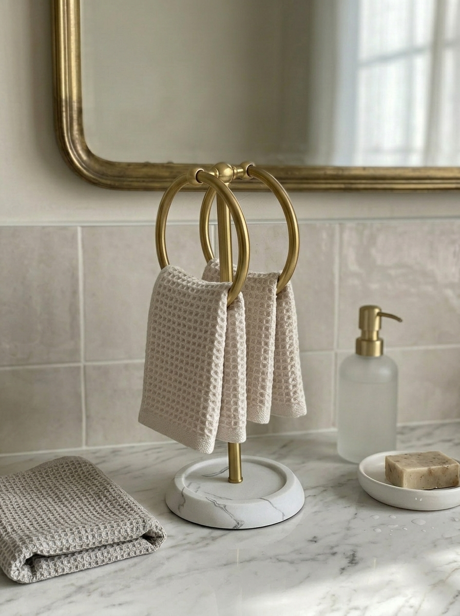 Dual Ring Hand Towel Stand - White
