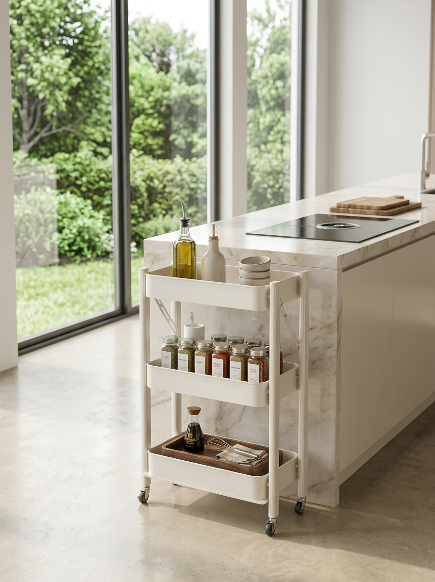 Foldable 3-Tier Rolling Utility Cart - White