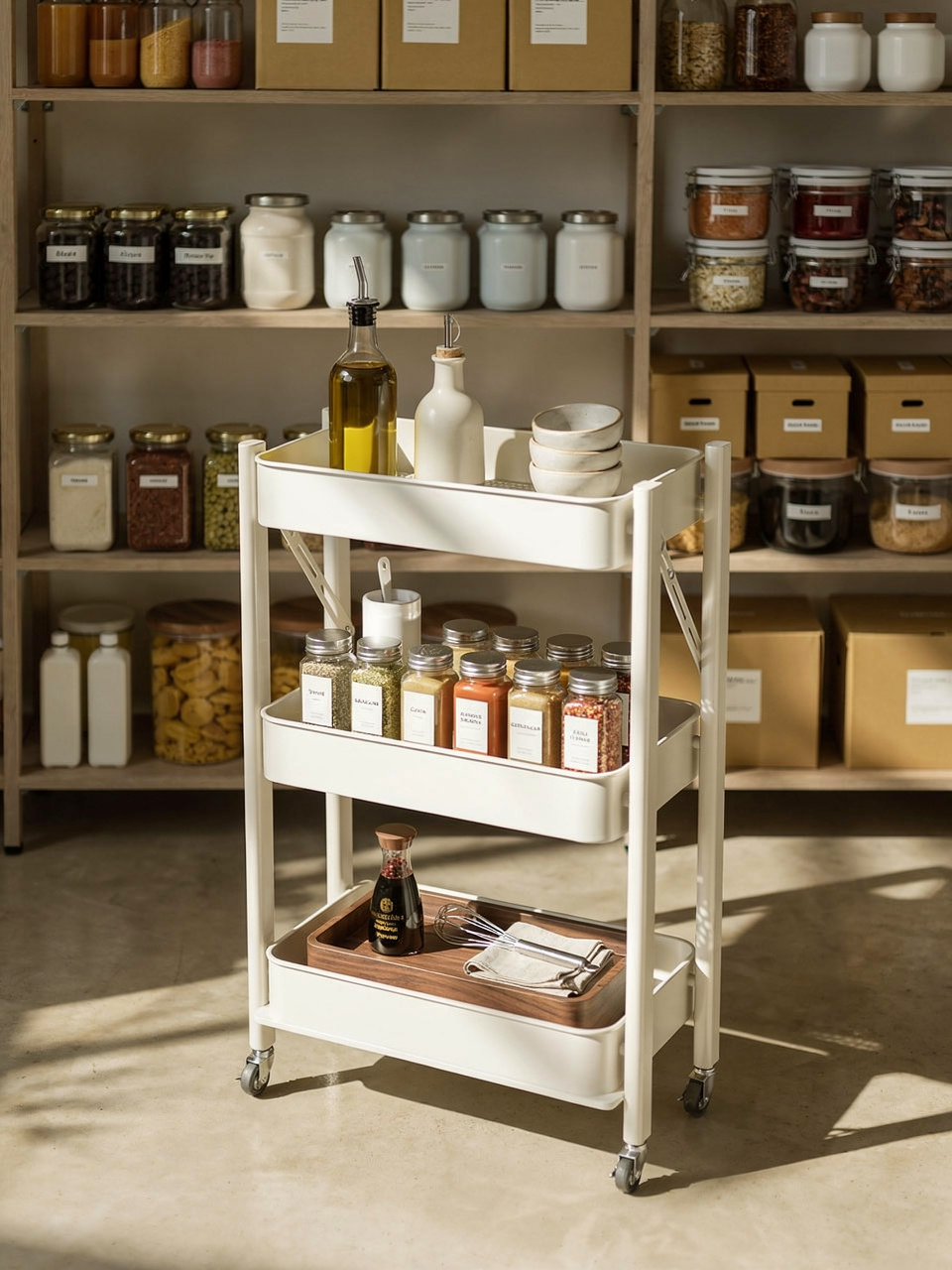 Foldable 3-Tier Rolling Utility Cart - White