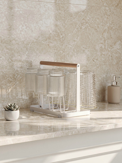 Wooden Handle Glass Holder White