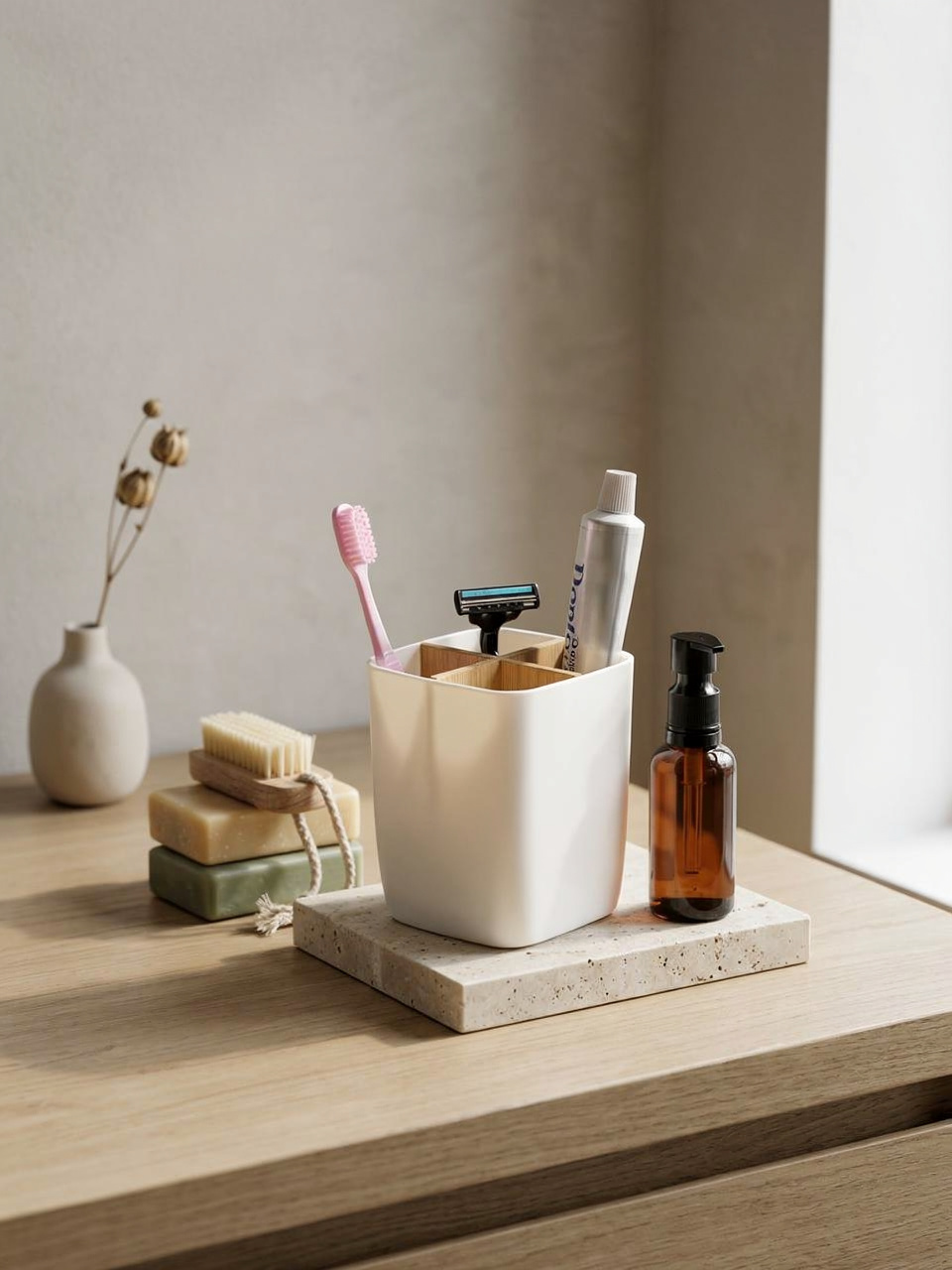Toothbrush &amp; Toothpaste Storage Caddy - White