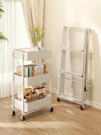 Foldable 3-Tier Rolling Utility Cart - White