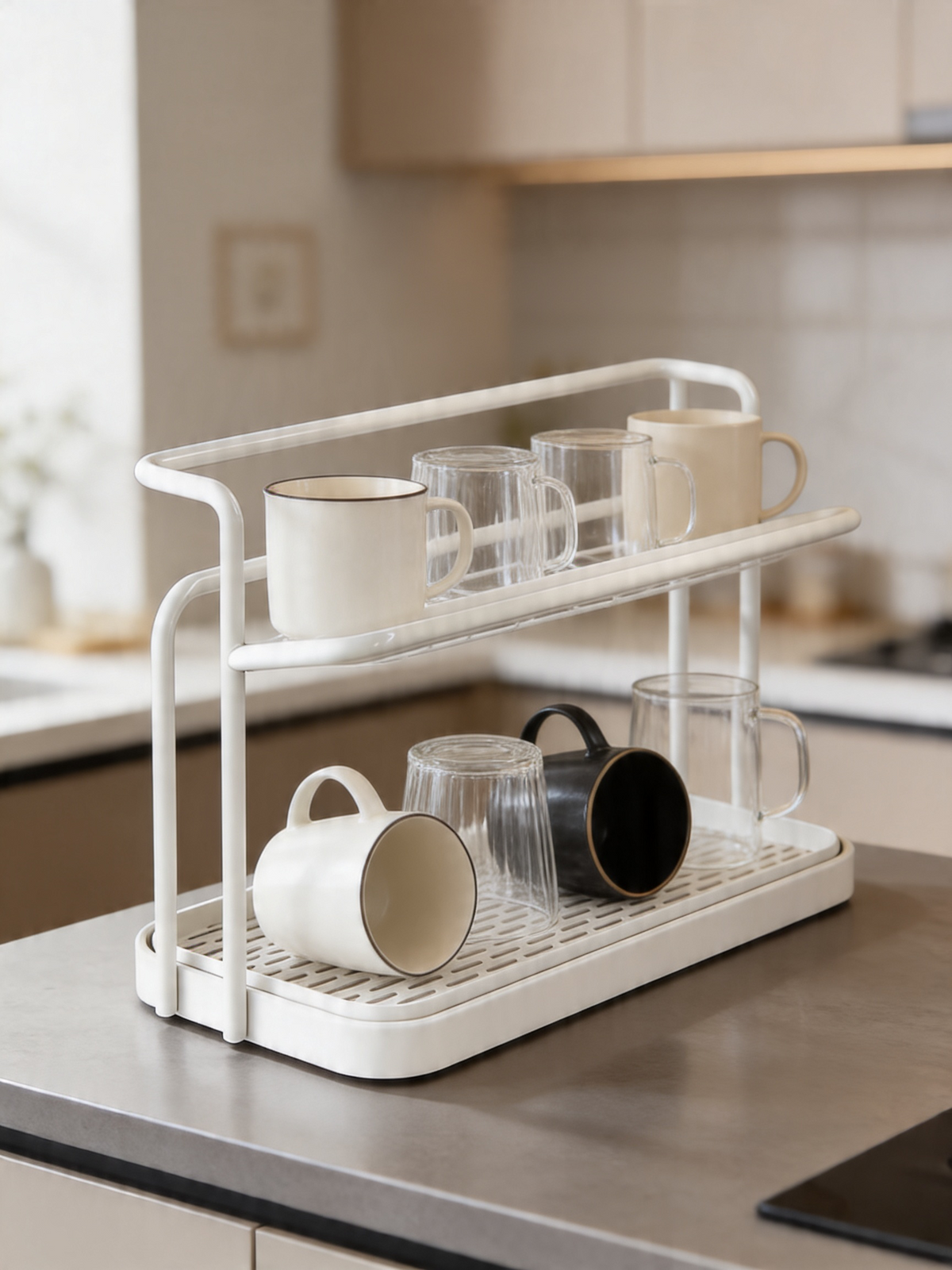 Cup Rack For Table 2-Tier Cup Rack with Tray - White – Mason Home