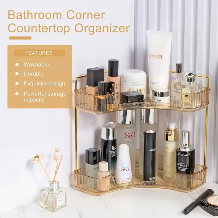 Two Tier Corner Cosmetic Storage Rack - Amber