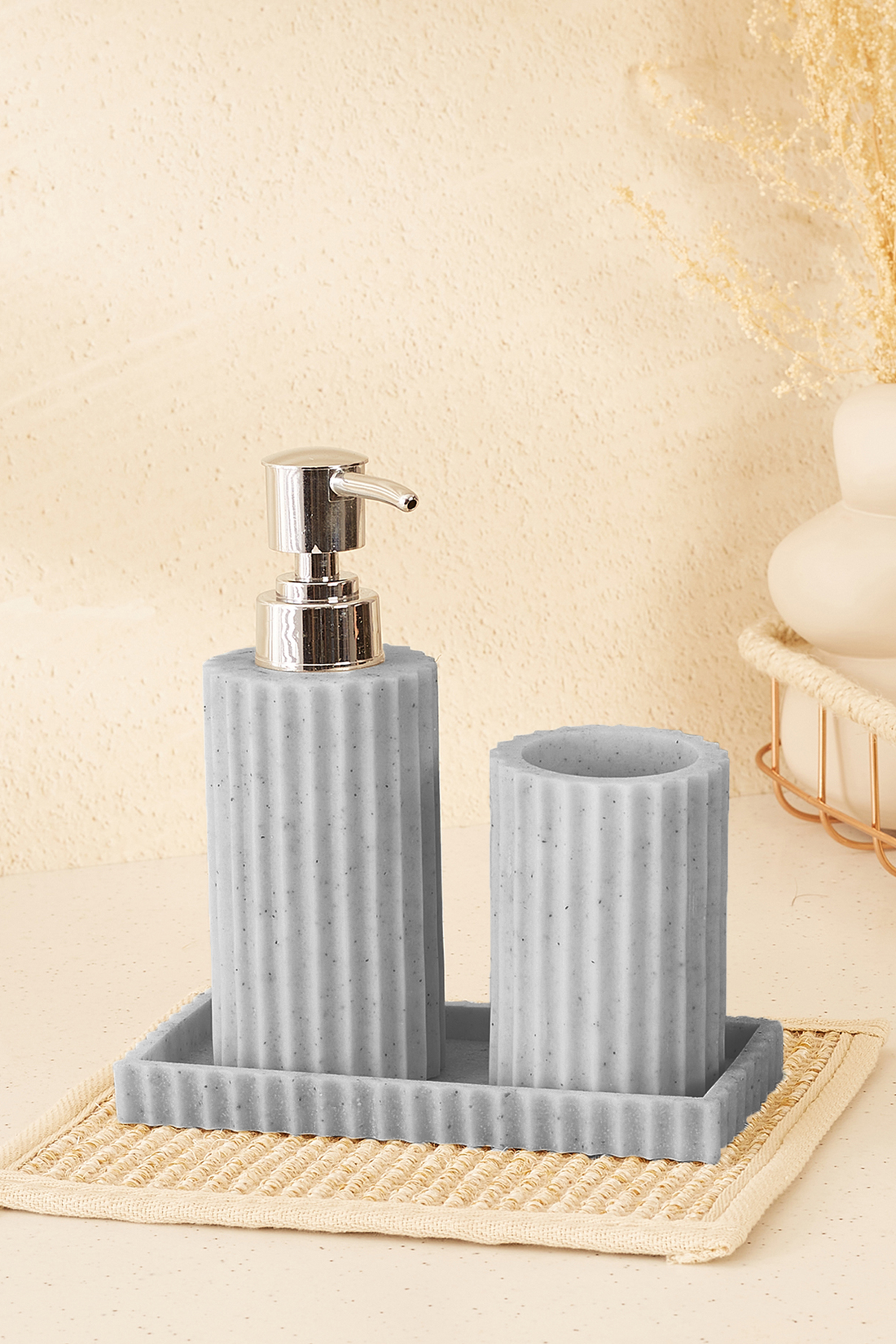Fluted Composite Grey Marble Bathroom - Set Of 3