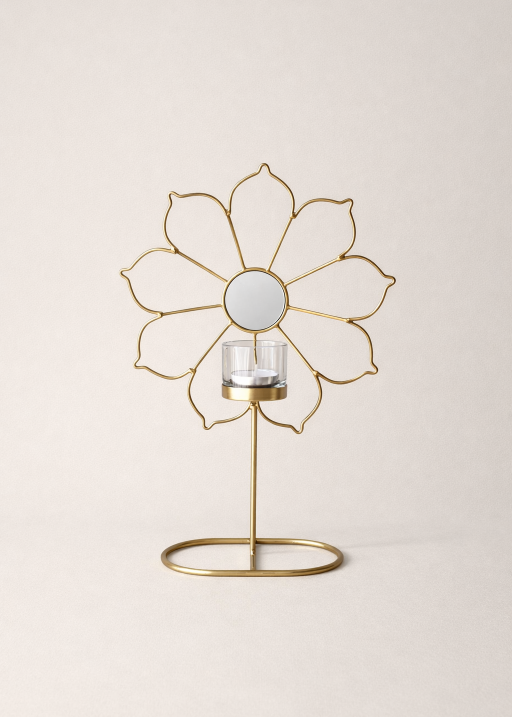 Inaya Tall Ferris Bloom Gold Tea Light Holder
