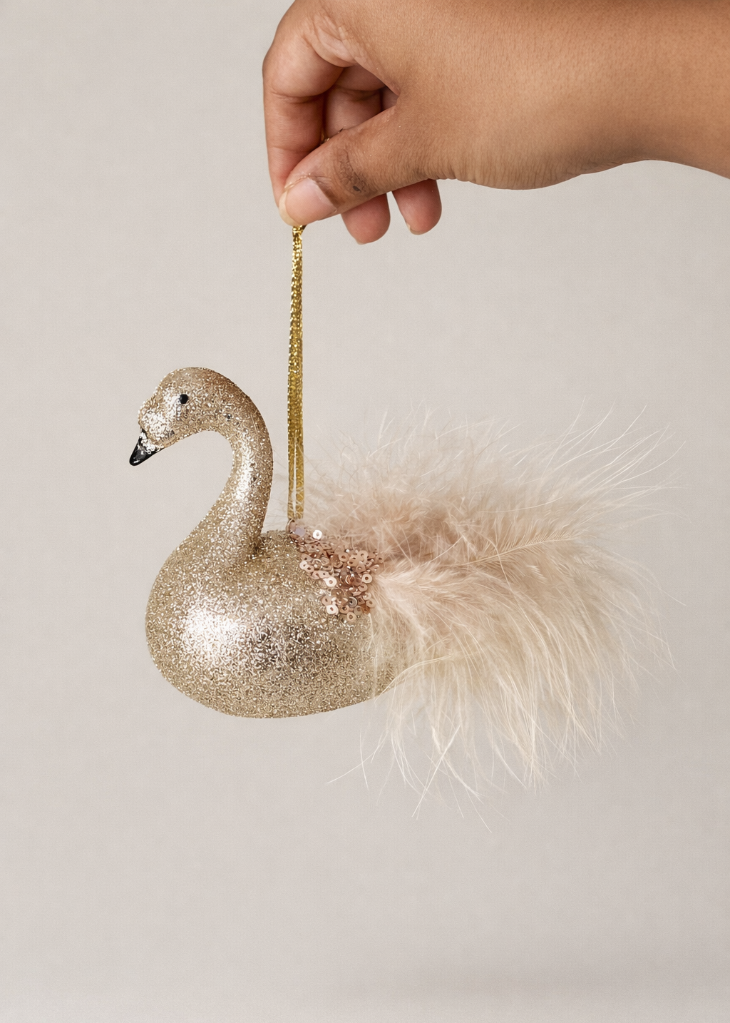 Luxe Feather Swan Hanging Ornament - (Set of 2)