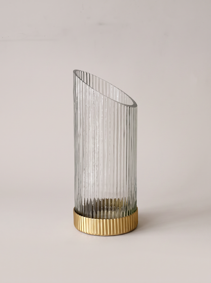 Fluted Glass Gold Vase - Tall