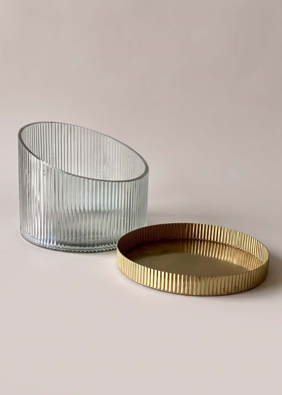 Fluted Glass Gold Vase - Wide