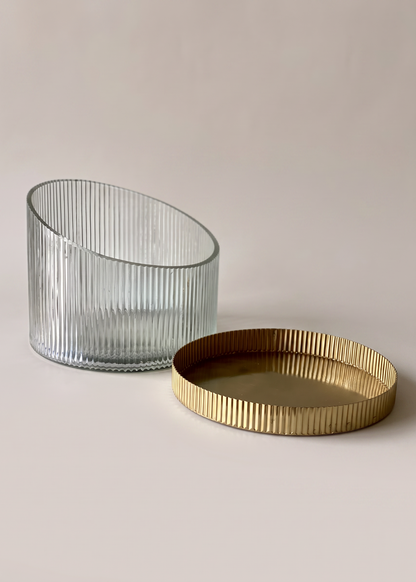 Fluted Glass Gold Vase - Wide