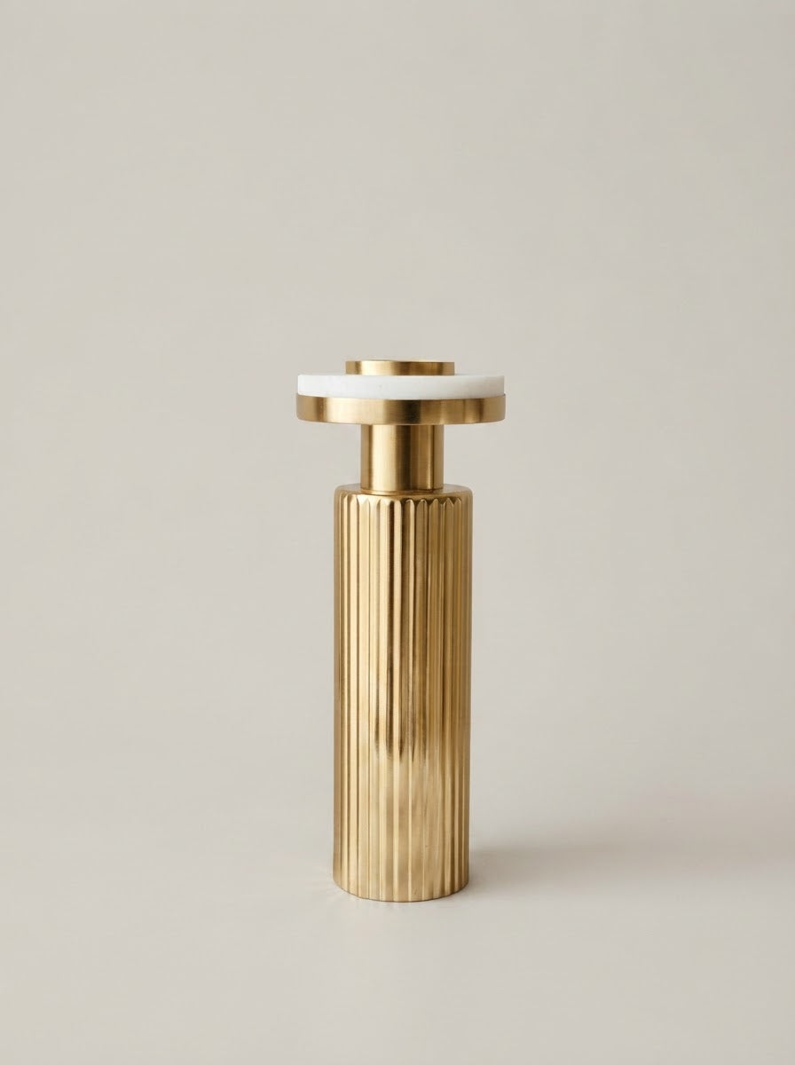 Gold Fluted Marble Candle Holder Set
