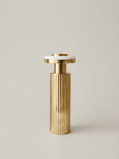 Gold Fluted Marble Candle Holder Set