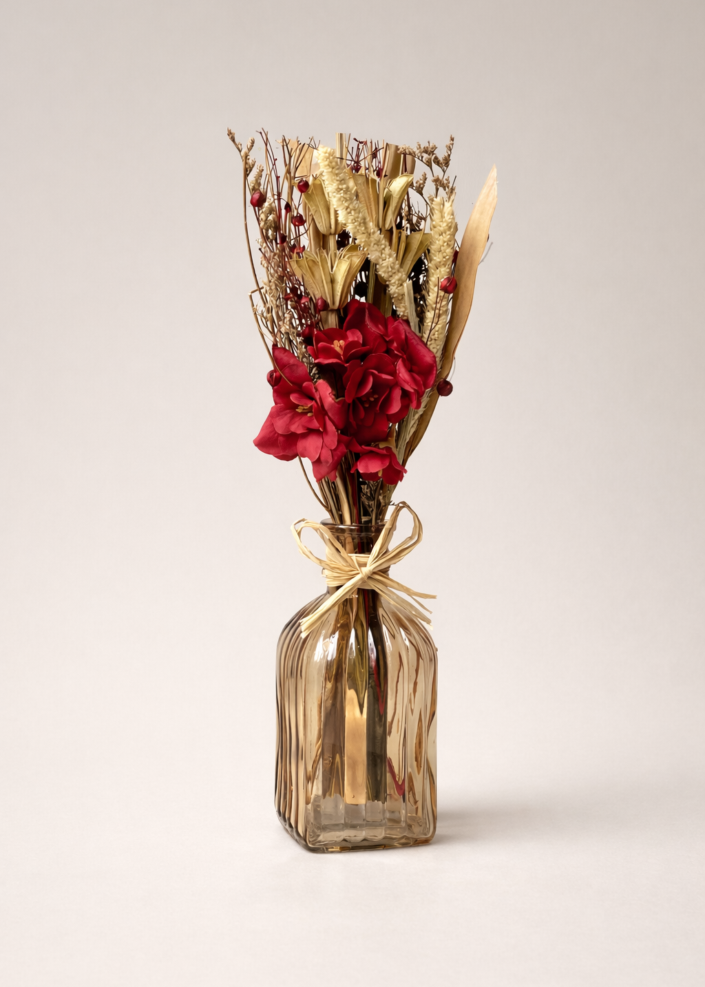 Artificial Crimson Flower Bunch with Vase