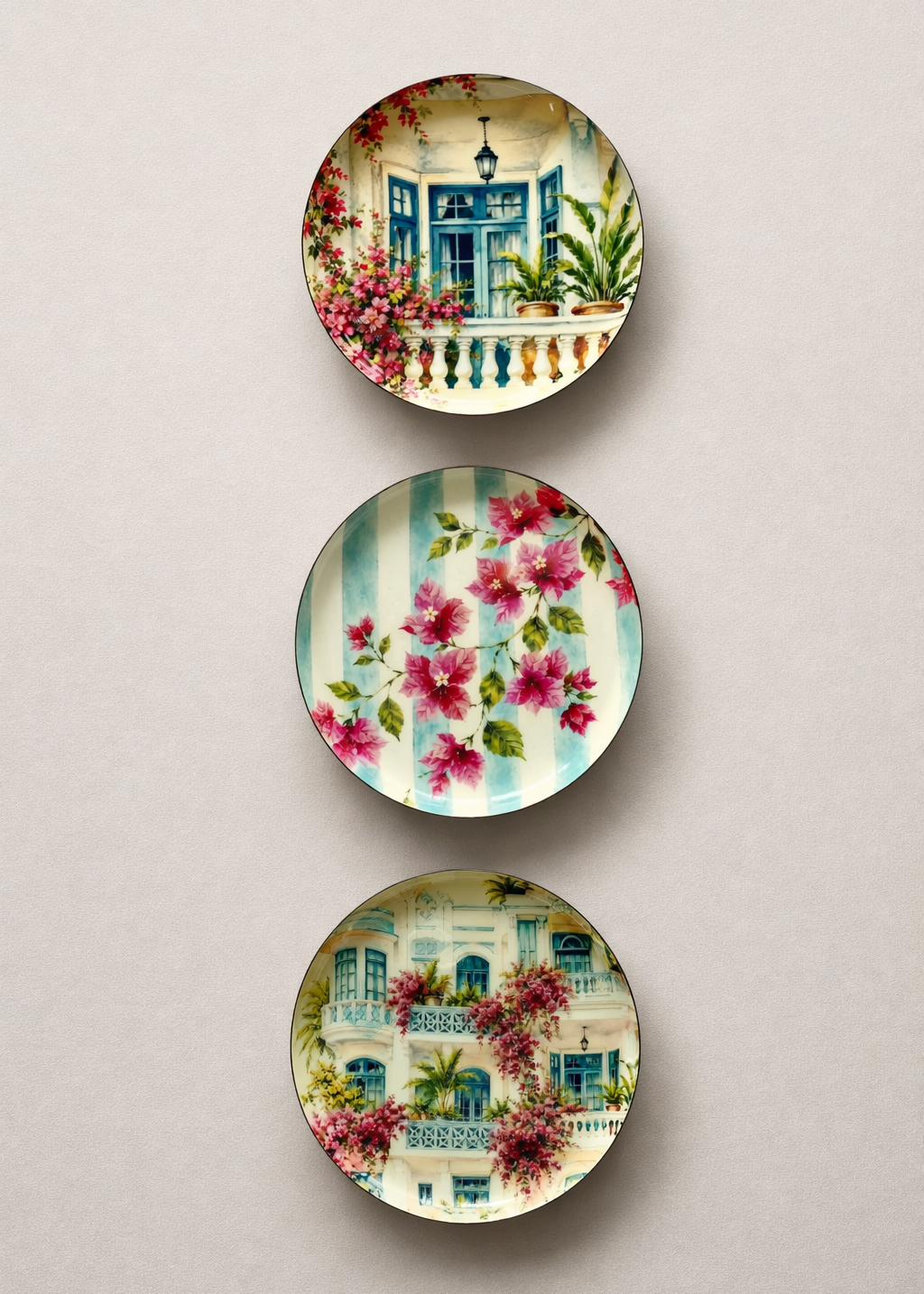 Bombay Bougainvillea Round Wall Plates (Set of 3)