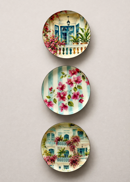Bombay Bougainvillea Round Wall Plates (Set of 3)