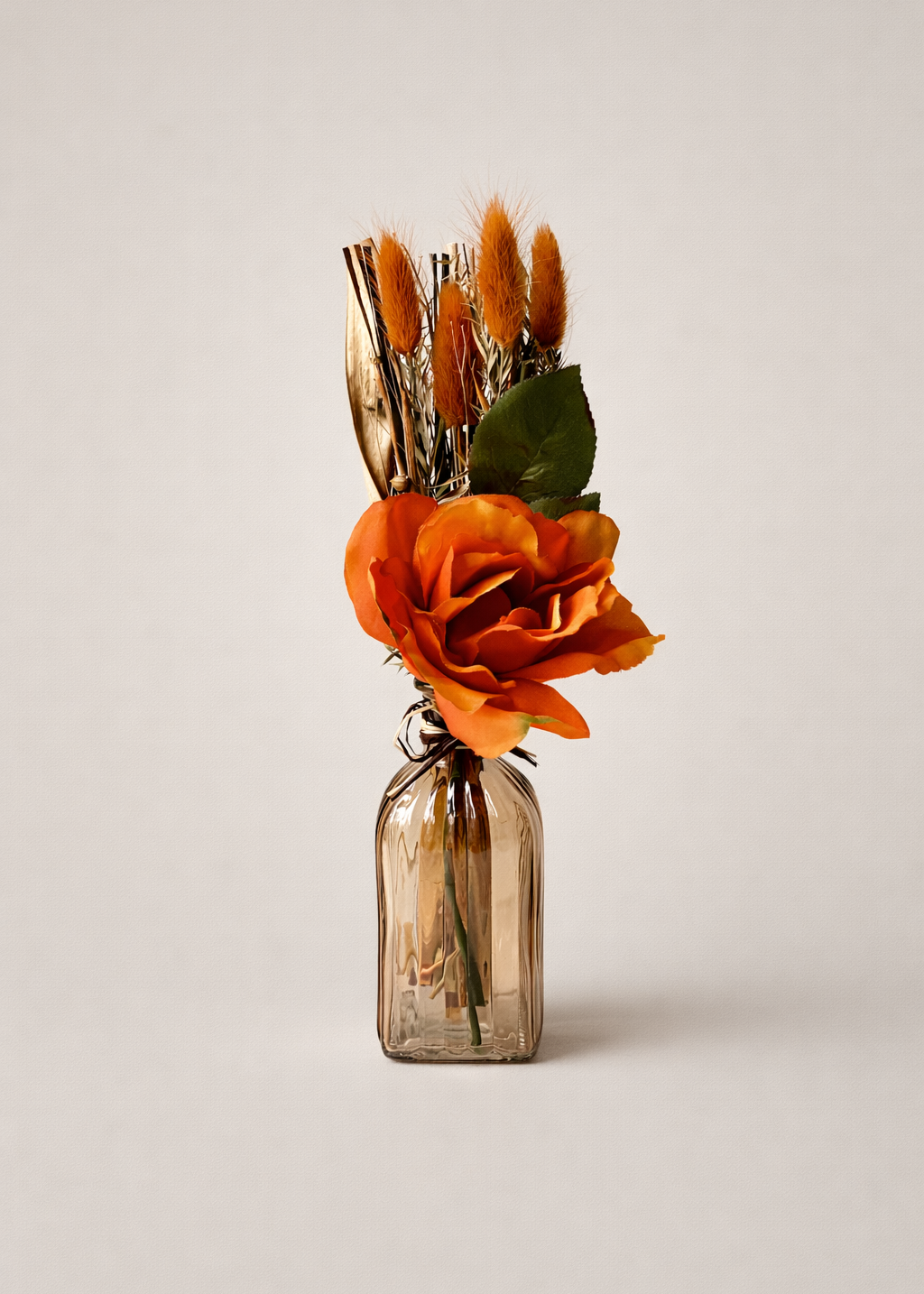 Artificial Orange Rose Bunch with Vase