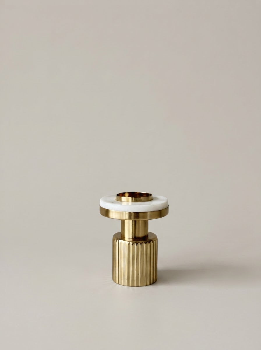 Gold Fluted Marble Candle Holder Set