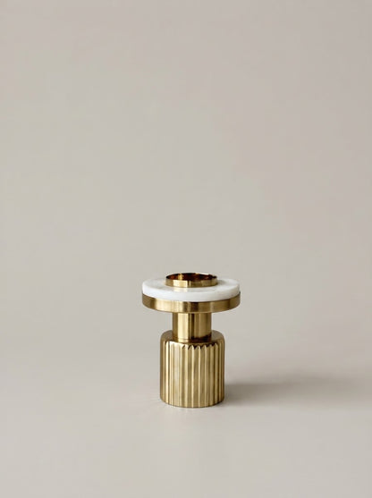 Gold Fluted Marble Candle Holder Set