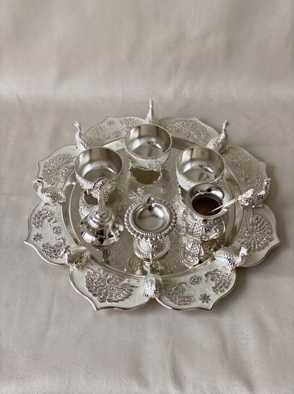 Festive Silver Peacock Pooja Thali