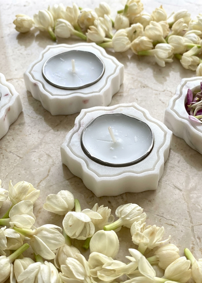 Pichola Marble Flower Votive Holder - Set Of 4