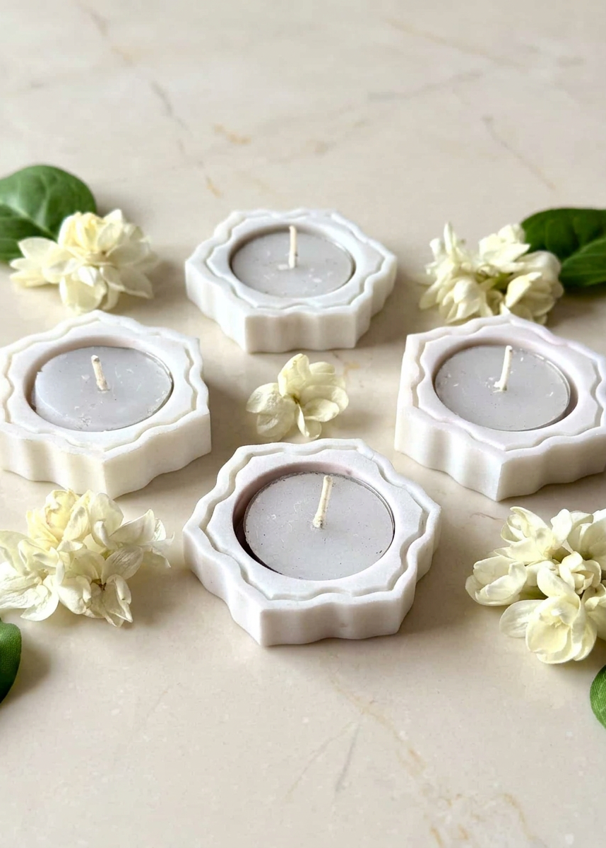 Pichola Marble Flower Votive Holder - Set Of 4