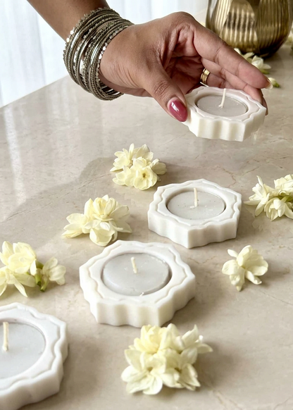 Pichola Marble Flower Votive Holder - Set Of 4