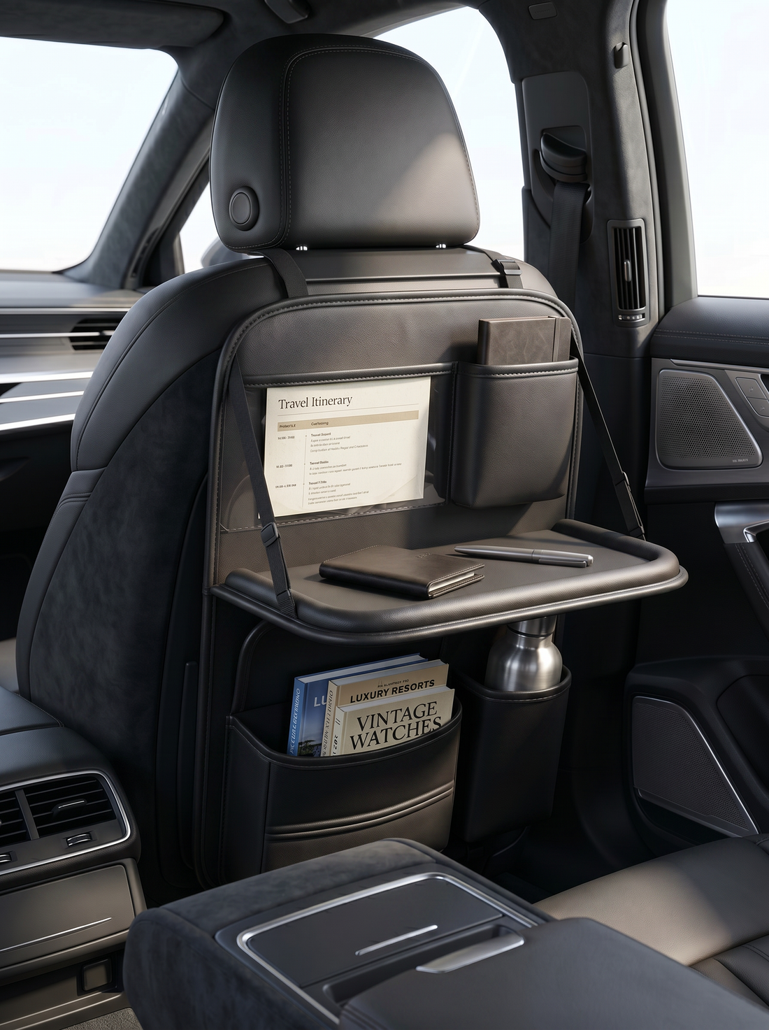 Car Back seat Organizer with Tray - Black