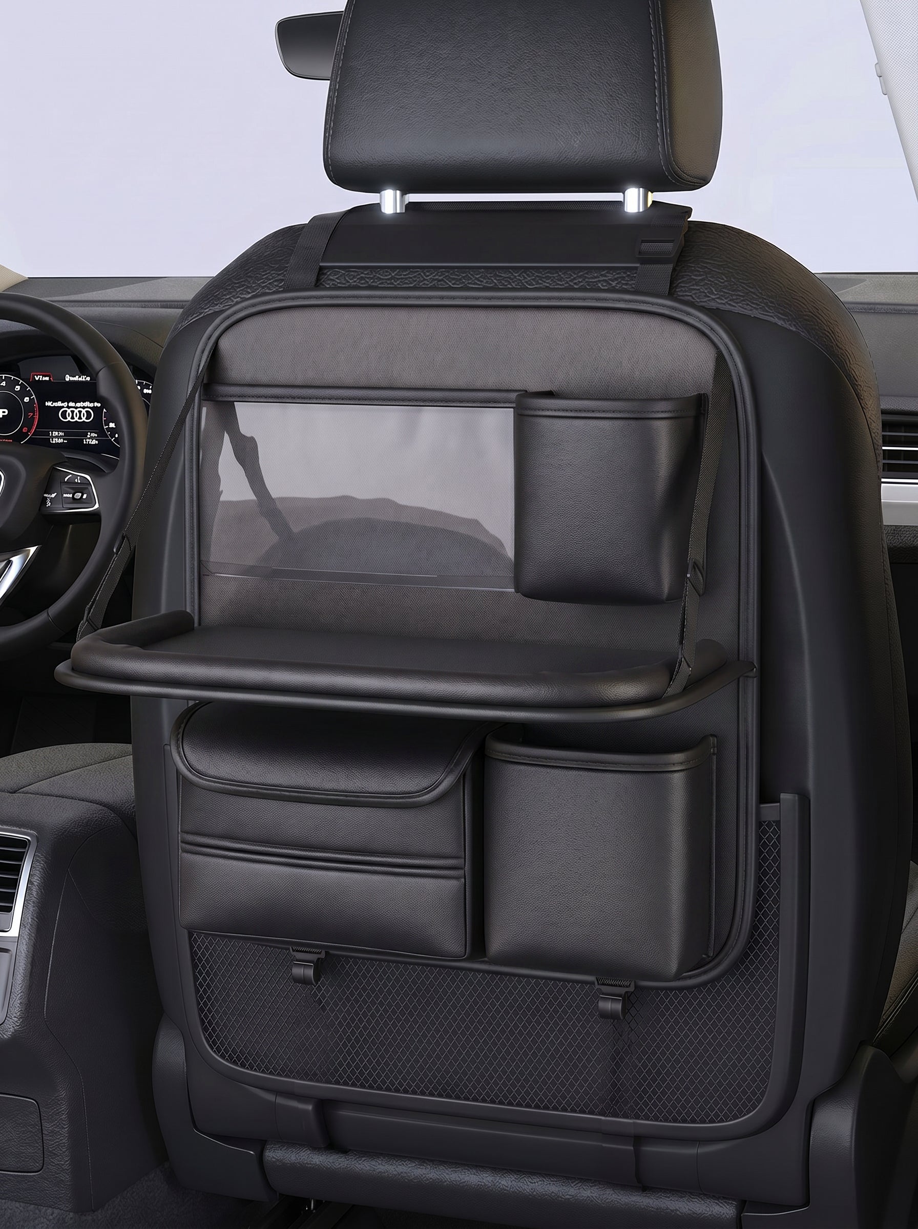 Car Back seat Organizer with Tray - Black