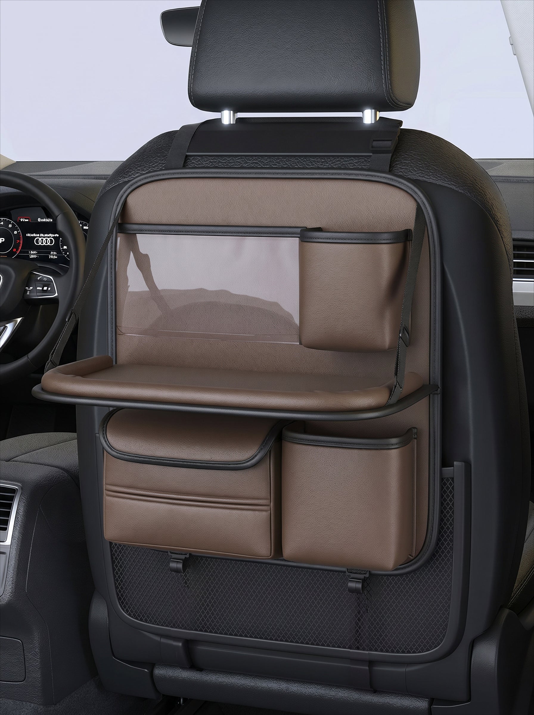 Car Back seat Organizer with Tray - Brown