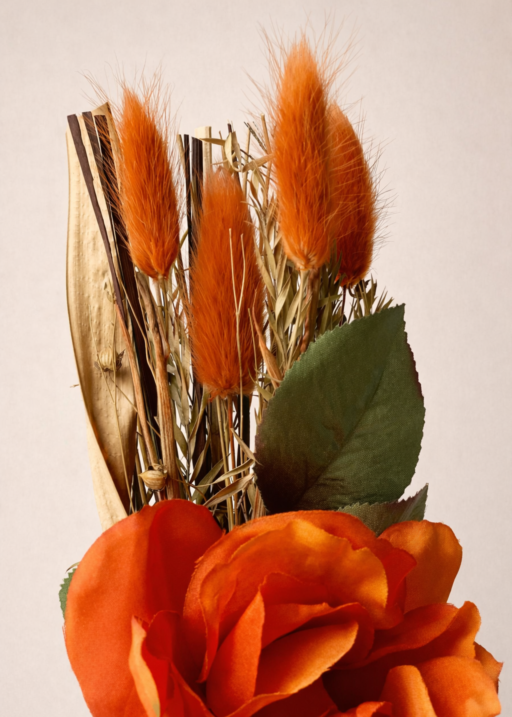 Artificial Orange Rose Bunch with Vase