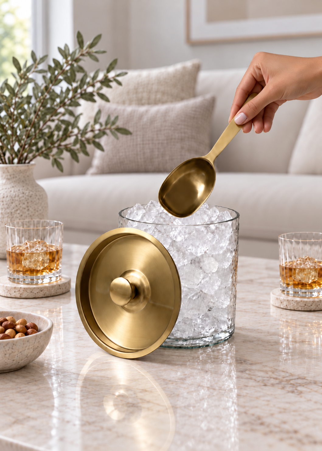 Elan Hammered Glass Ice Bucket with Scoop