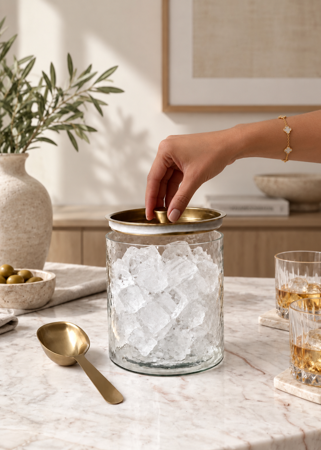 Elan Hammered Glass Ice Bucket with Scoop