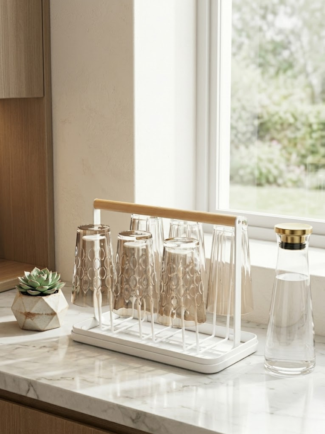 Wooden Handle Glass Holder with Tray