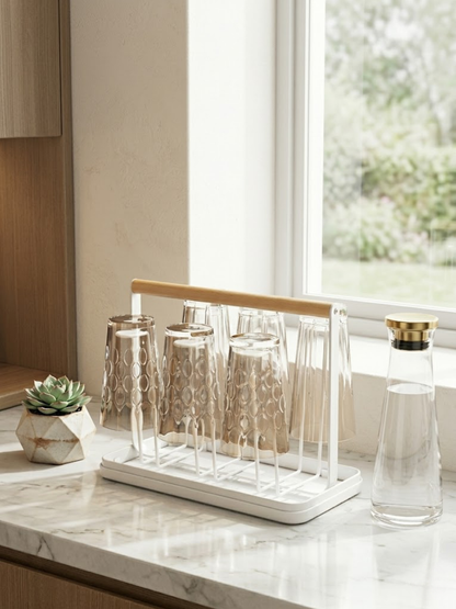 Wooden Handle Glass Holder with Tray