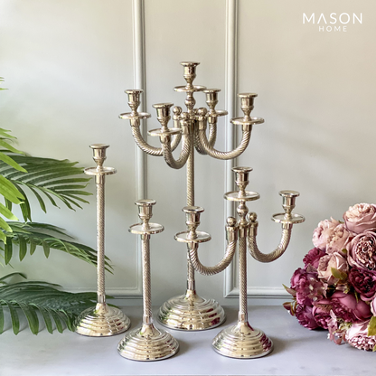 BEIRUT SILVER ROPE CANDELABRA - 3 ARM