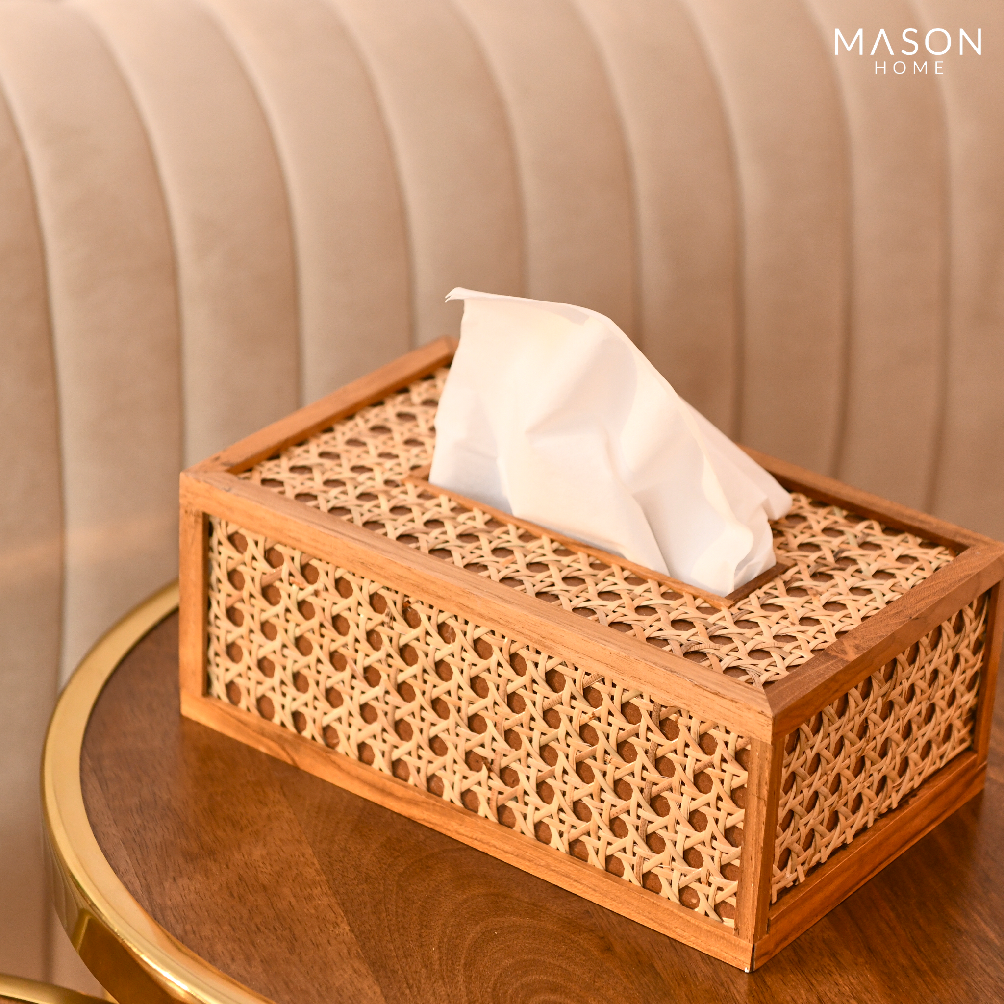 Manila Rattan Brown Wood Tissue Box