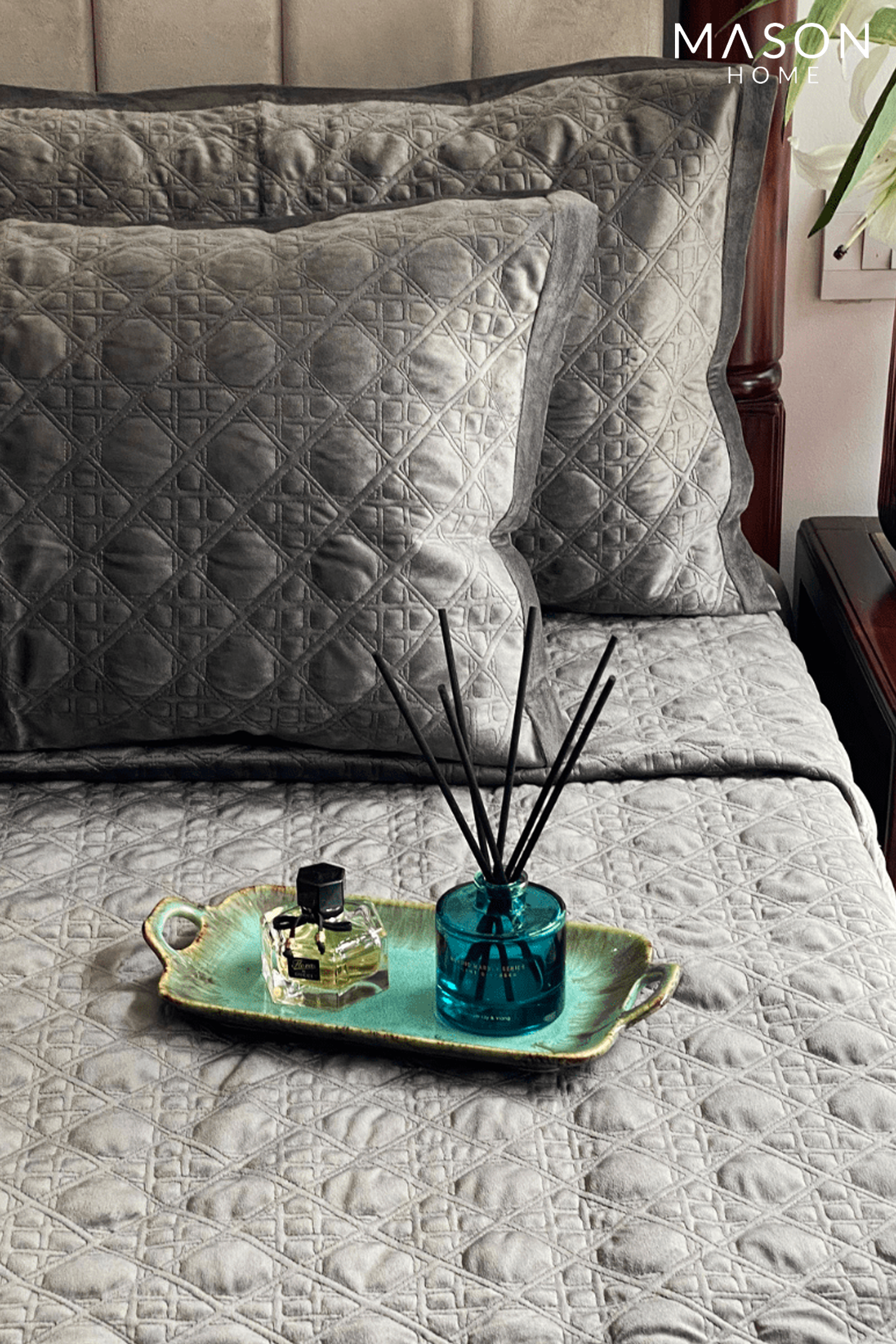 Stellar Dark Grey Velvet Bedspread