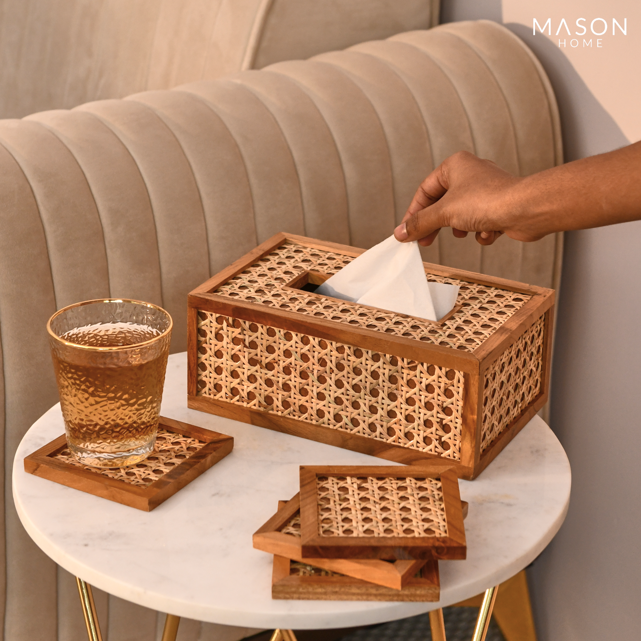 Manila Rattan Brown Wood Tissue Box