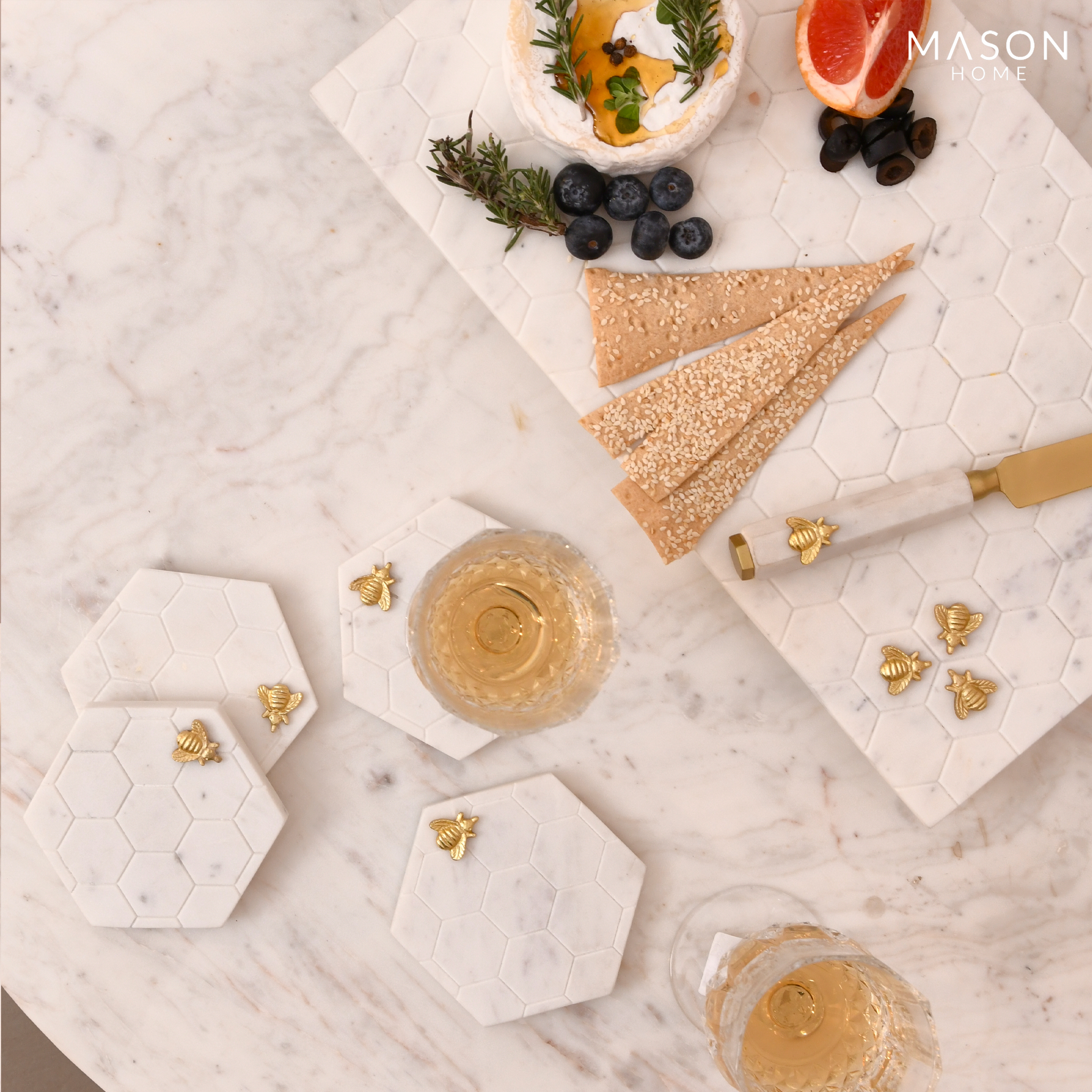 Honeycomb &amp; Bee Luxe Marble Coasters
